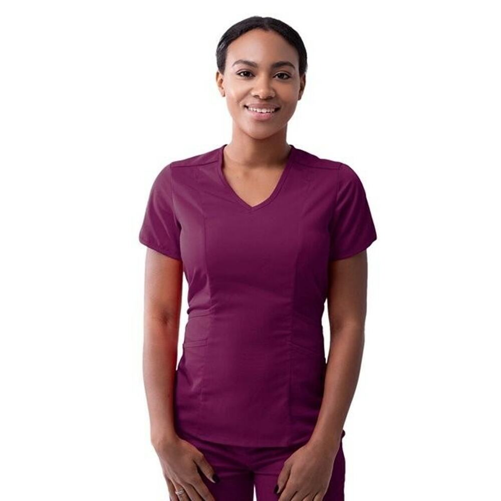 ADAR Scrub Top Women's XXS Wine Modern V-Neck Tailored Fit 2XS New P7002